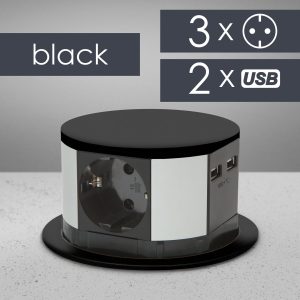 Delight Elosztó – rejtett, 3-as + USB – fekete, 20433BK