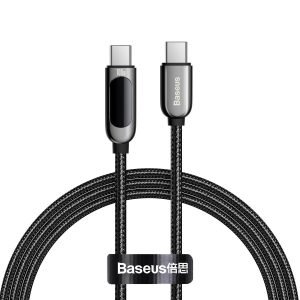 Baseus adatátviteli kábel, USB töltő – Type-C / Type-C, 1m, 100W (20V/5A), LED jelző, PDgyorstöltés támogatás, törésgátló – FEKETE – CATSK-B01