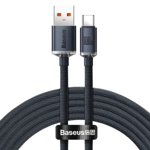 Baseus CAJY000401 Crystal Shine Series USB-A apa – USB-C apa 2.0 Adat és töltőkábel – Fekete (1.2m)