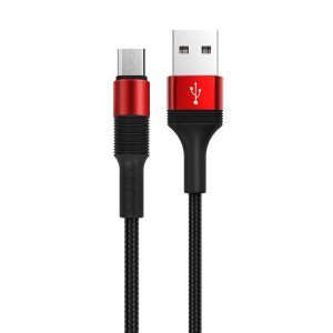 Borofone BX21 adatkábel tartós nylon fonott micro USB LED 2,4A 1m piros