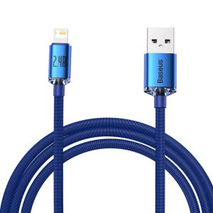 Baseus CAJY000103 Crystal Shine Series Fast Charging Data Cable USB-A apa 2.0 – Lightning apa Adat és töltőkábel – Kék (2m)