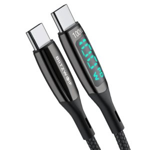 BlitzWolf BW-TC23 Type-C-USB-C kábel extra erős bevonattal led kijelző, 0.9m, 100W/5A