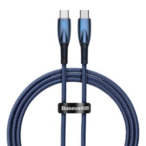 Baseus CADH000703 Glimmer Series USB-C apa – USB-C apa Adat és töltőkábel – Kék (1m)