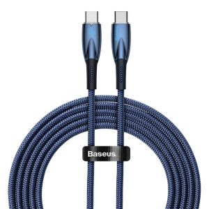Baseus CADH000803 Glimmer Series USB-C apa – USB-C apa Adat és töltőkábel – Kék (2m)