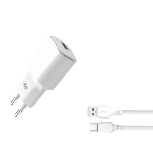 XO L73 USB Hálózati töltő + microUSB kábel – Fehér