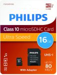 Philips 16Gb microSDHC memóriakártya + SD adapter, Class 10, UHS-I, U1 (PH669074)