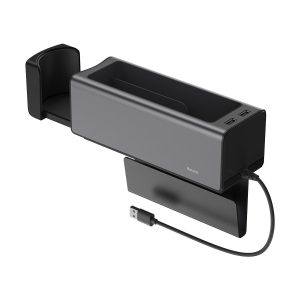 Baseus CRCWH-A01 Deluxe Metal autós rendszerező pohártartóval 2x USB töltéssel, fekete