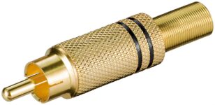 Goobay 11281 RCA szerelhető apa aranyszínű dugó fém fekete gyűrűvel