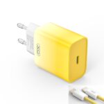 XO CE18 PD hálózati töltő USB-C 30W QC3.0  USB-C-Lightning kábellel– sárga-fehér