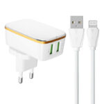 Ldnio A2204 2x USB-A Hálózati töltő + Lightning kábel – Fehér (12W)